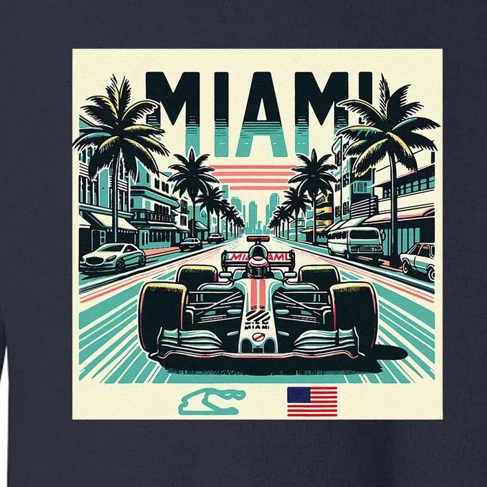 Formula Racing Open Wheel Car Retro Miami Circuit Usa Flag Toddler Sweatshirt