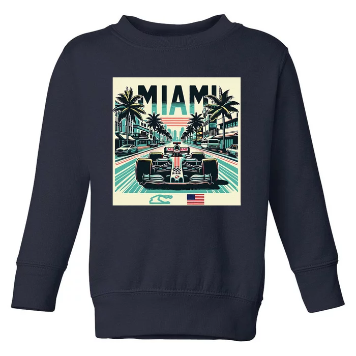 Formula Racing Open Wheel Car Retro Miami Circuit Usa Flag Toddler Sweatshirt