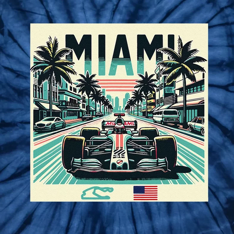 Formula Racing Open Wheel Car Retro Miami Circuit Usa Flag Tie-Dye T-Shirt