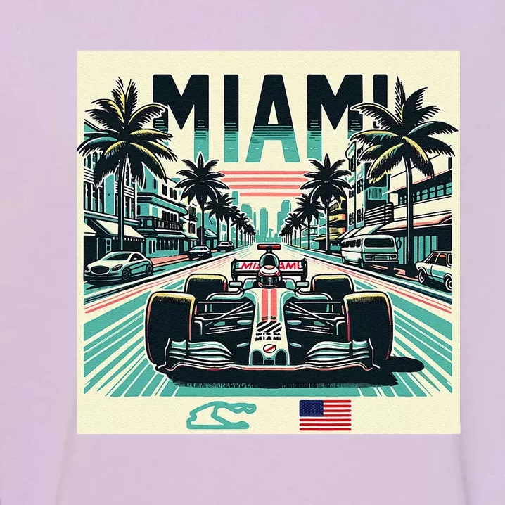 Formula Racing Open Wheel Car Retro Miami Circuit Usa Flag Garment-Dyed Sweatshirt