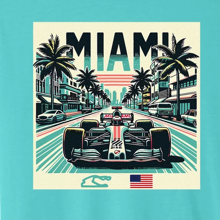 Formula Racing Open Wheel Car Retro Miami Circuit Usa Flag ChromaSoft Performance T-Shirt