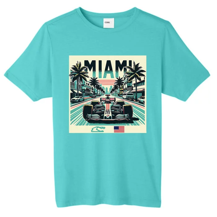 Formula Racing Open Wheel Car Retro Miami Circuit Usa Flag ChromaSoft Performance T-Shirt