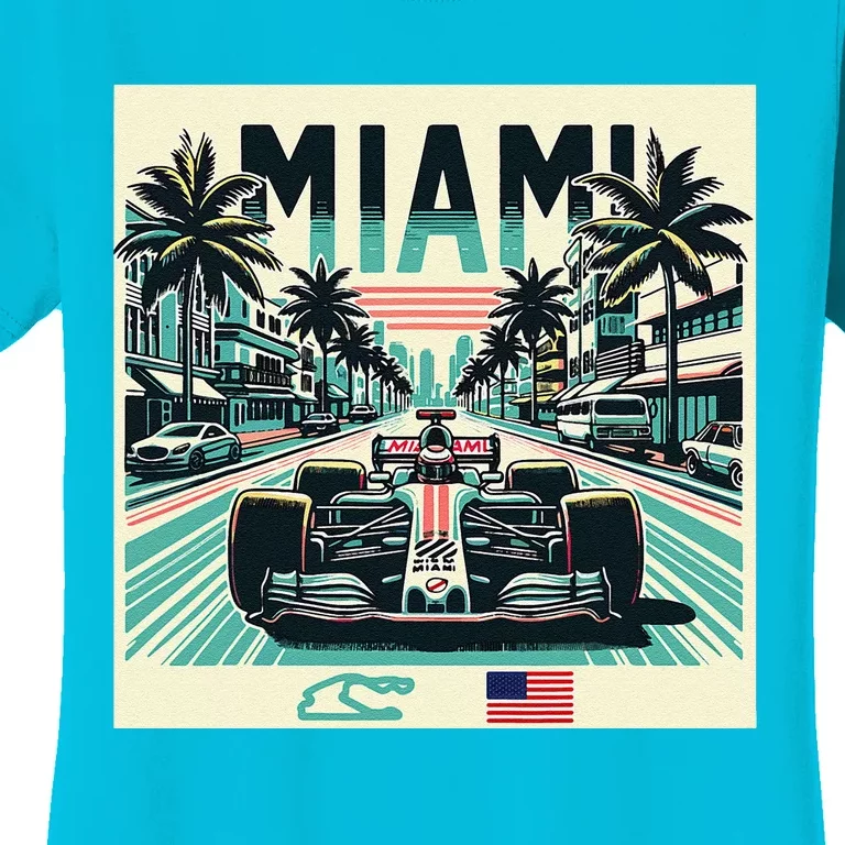 Formula Racing Open Wheel Car Retro Miami Circuit Usa Flag Women's T-Shirt