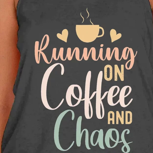 Funny Running on Coffee and Chaos Saying Coffee Addict Humor Women's Knotted Racerback Tank