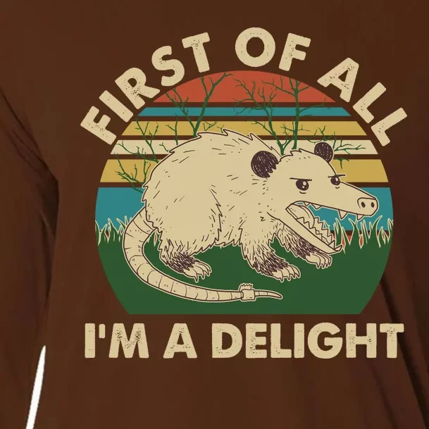 Funny Retro Opossum First Of All Im A Delight Cooling Performance Long Sleeve Crew