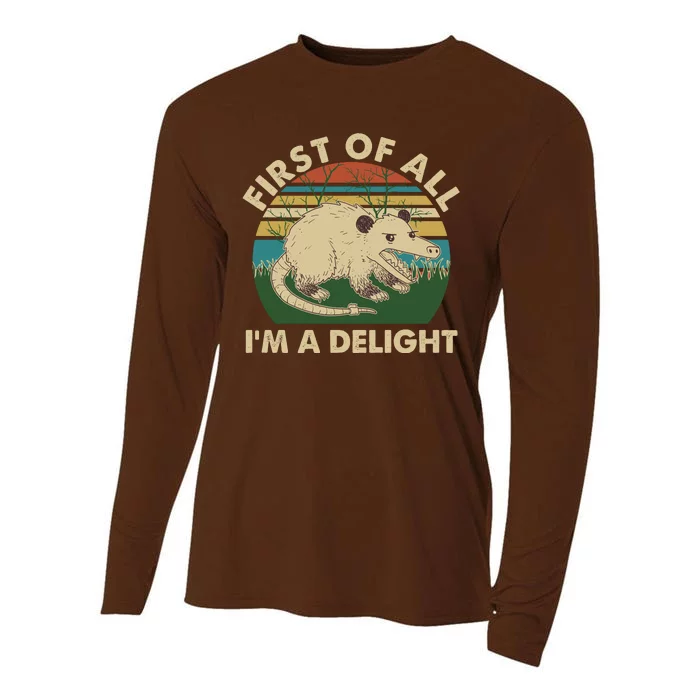 Funny Retro Opossum First Of All Im A Delight Cooling Performance Long Sleeve Crew