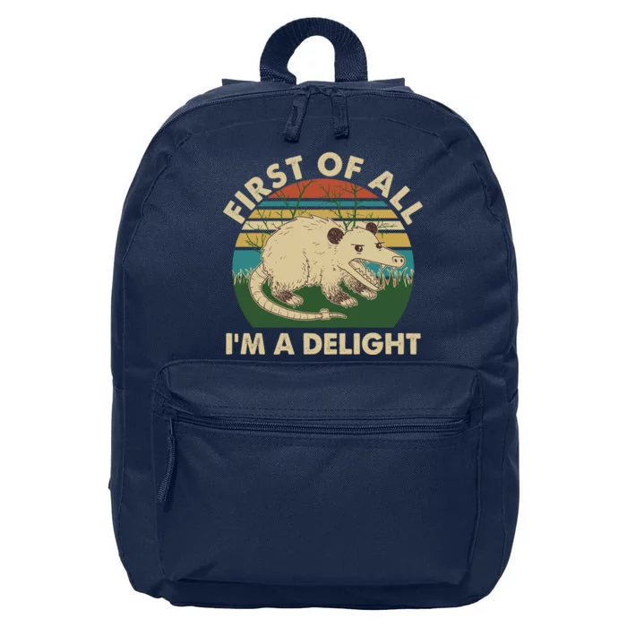 Funny Retro Opossum First Of All Im A Delight 16 in Basic Backpack