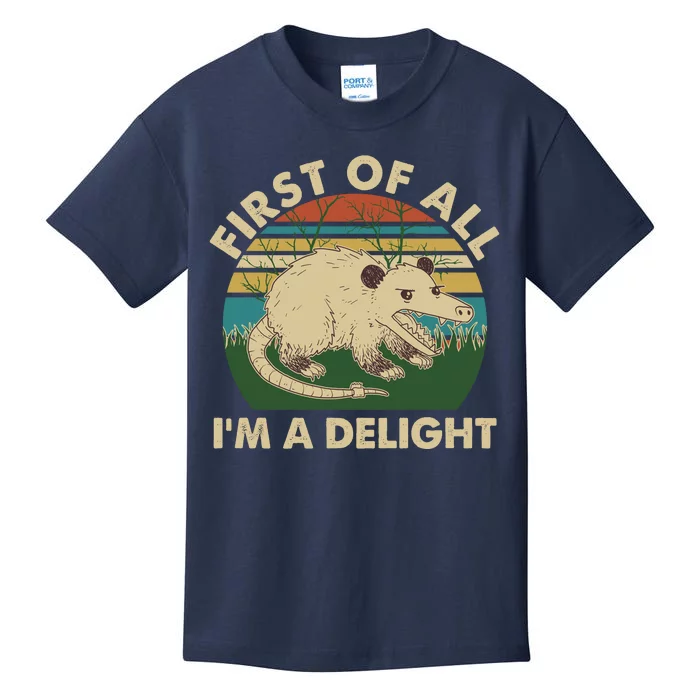 Funny Retro Opossum First Of All Im A Delight Kids T-Shirt