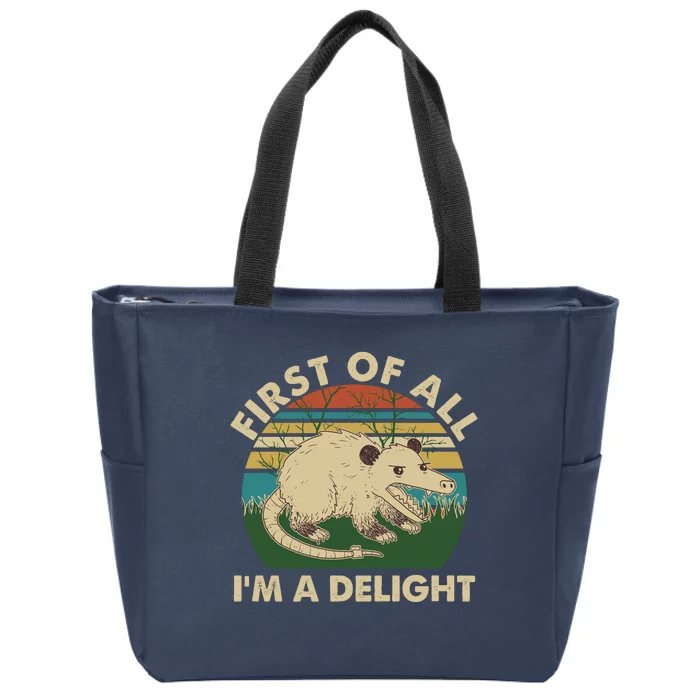 Funny Retro Opossum First Of All Im A Delight Zip Tote Bag