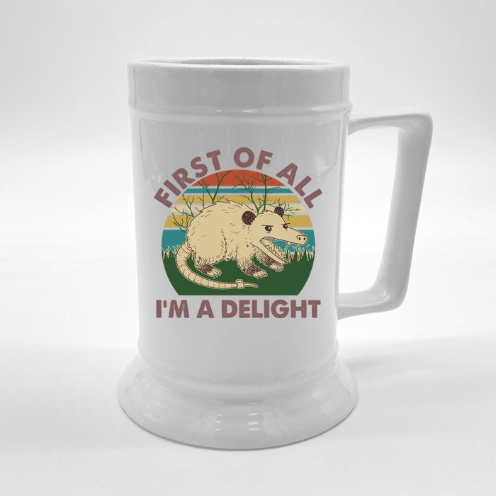 Funny Retro Opossum First Of All Im A Delight Front & Back Beer Stein