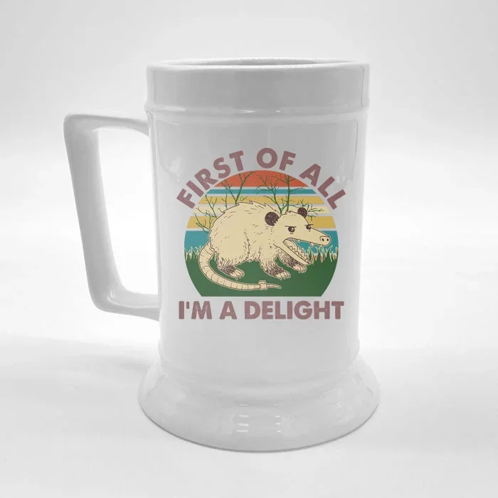 Funny Retro Opossum First Of All Im A Delight Front & Back Beer Stein