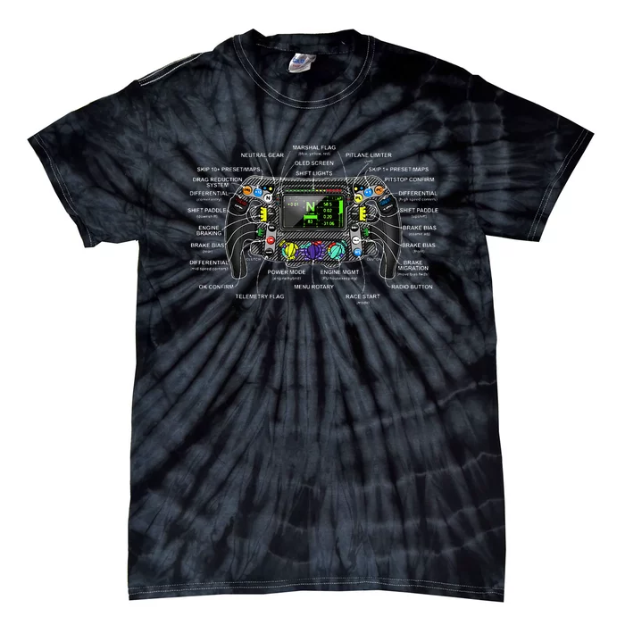 Formula Racing Open Wheel Car Fan Steering Wheel Explained Tie-Dye T-Shirt