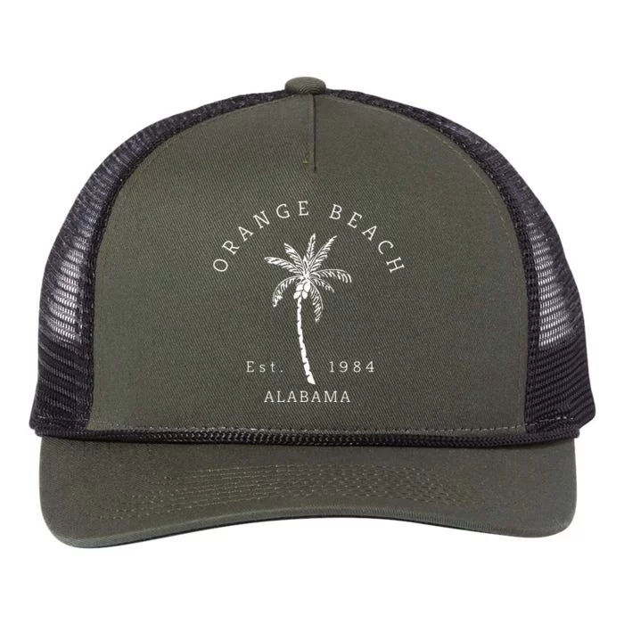 Fun Retro Orange Beach Alabama Novelty Palm Tree Graphic Art Retro Rope Trucker Hat Cap