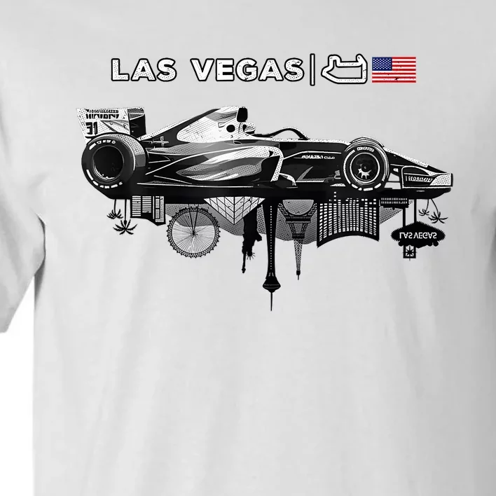 Formula Racing Open Wheel Car Las Vegas Circuit Usa Flag Tall T-Shirt