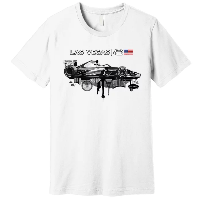 Formula Racing Open Wheel Car Las Vegas Circuit Usa Flag Premium T-Shirt