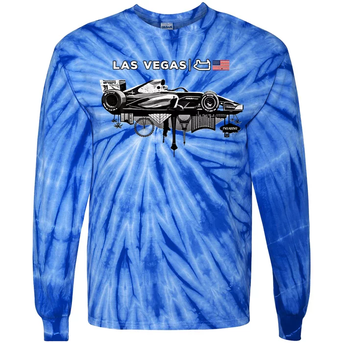 Formula Racing Open Wheel Car Las Vegas Circuit Usa Flag Gift Tie-Dye Long Sleeve Shirt