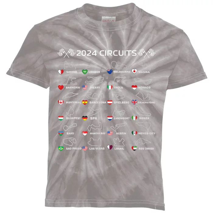 Formula Racing Open Wheel Race Car Fan World Circuits 2024 Kids Tie-Dye T-Shirt