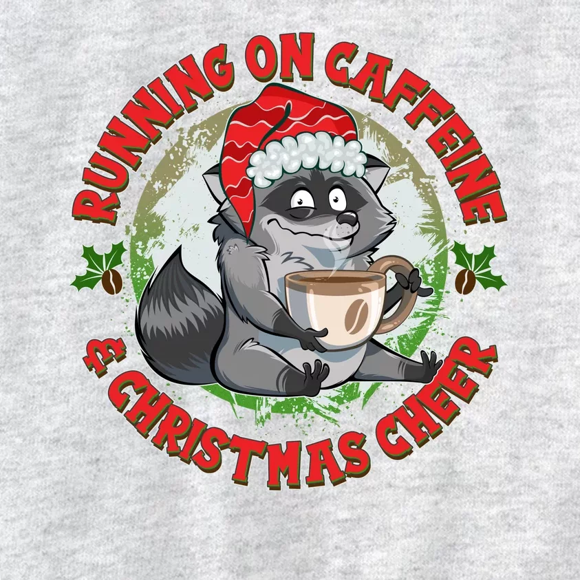 Funny Running On Caffeine And Christmas Cheer Coffee Raccoon Kids Sweatshirt