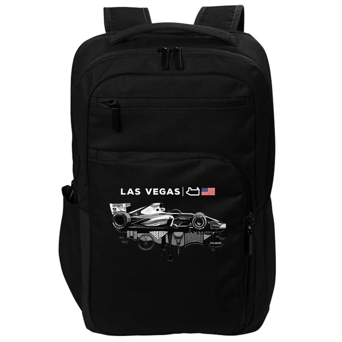 Formula Racing Open Wheel Car Las Vegas Circuit Usa Flag Impact Tech Backpack