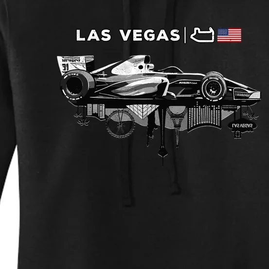 Formula Racing Open Wheel Car Las Vegas Circuit Usa Flag Women's Pullover Hoodie