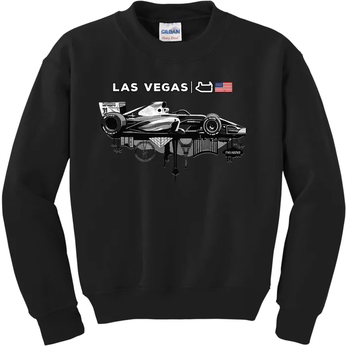 Formula Racing Open Wheel Car Las Vegas Circuit Usa Flag Kids Sweatshirt