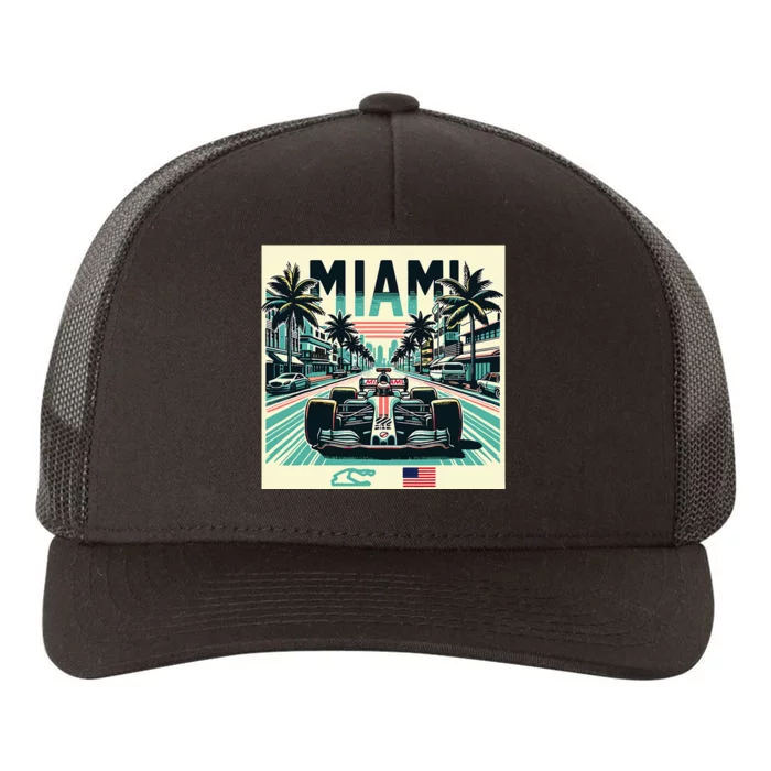 Formula Racing Open Wheel Car Retro Miami Circuit Usa Flag Yupoong Adult 5-Panel Trucker Hat