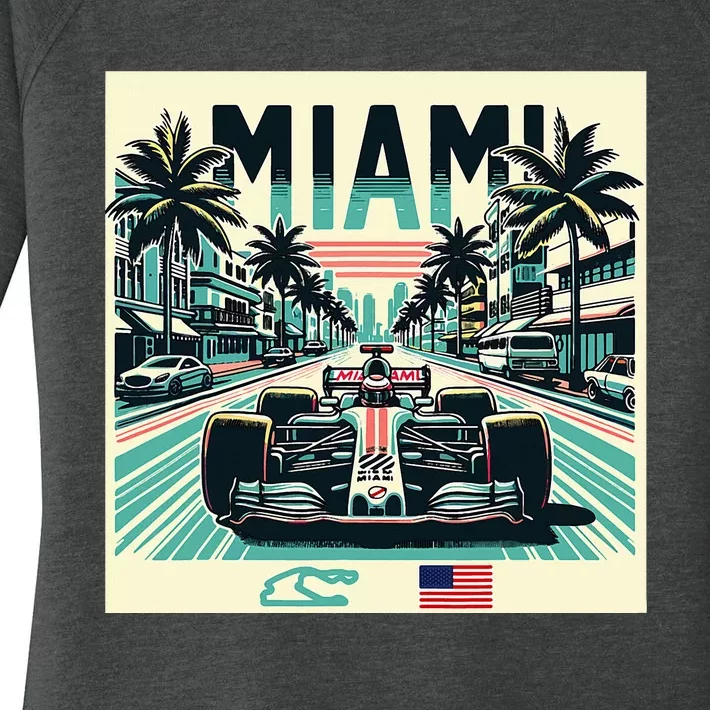 Formula Racing Open Wheel Car Retro Miami Circuit Usa Flag Women's Perfect Tri Tunic Long Sleeve Shirt