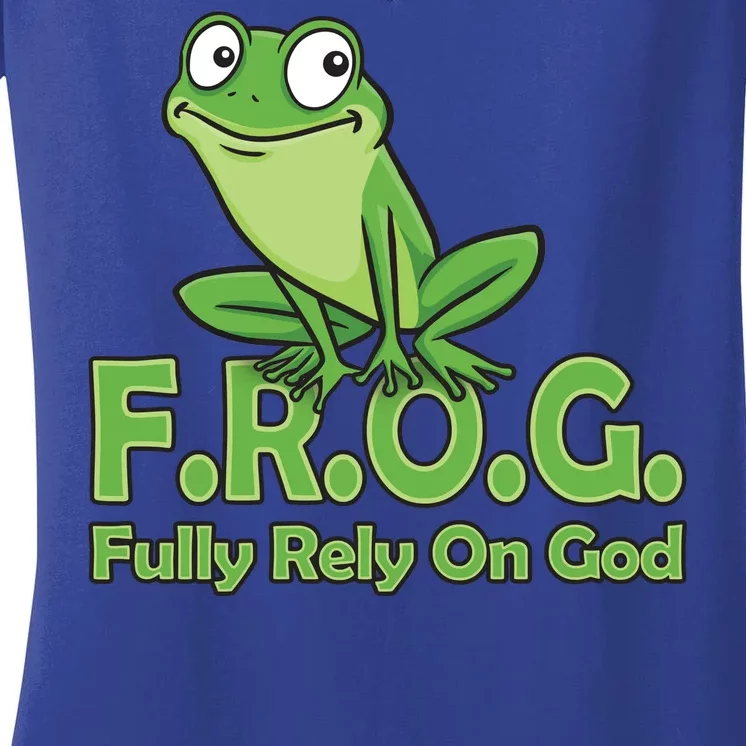 Frog Fully Rely On God Women's V-Neck T-Shirt