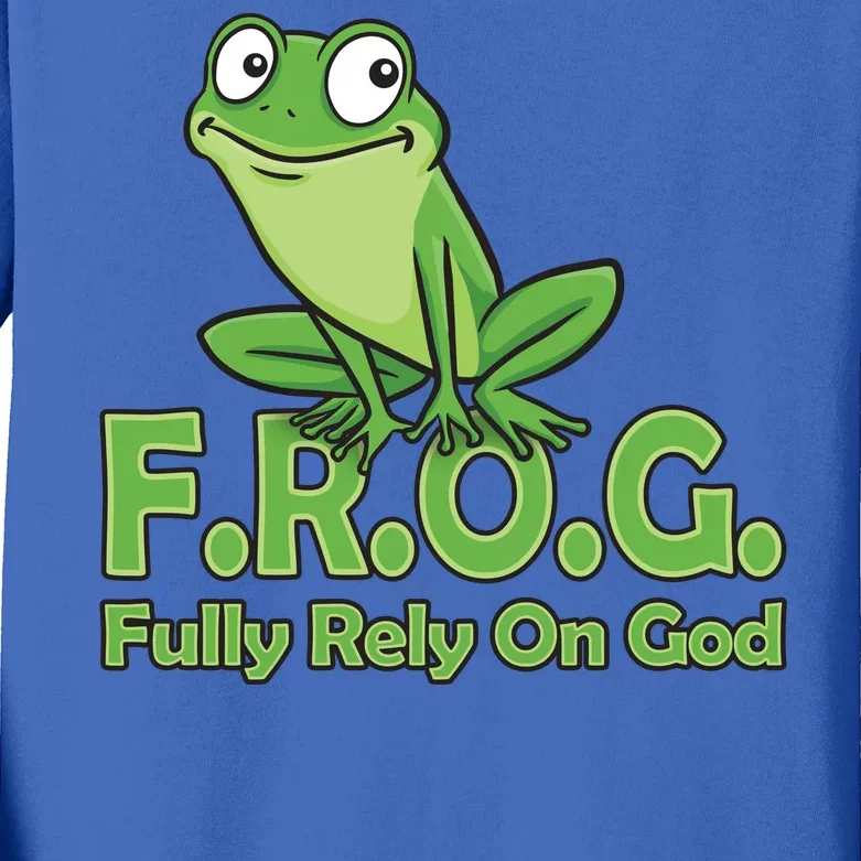 Frog Fully Rely On God Kids Long Sleeve Shirt