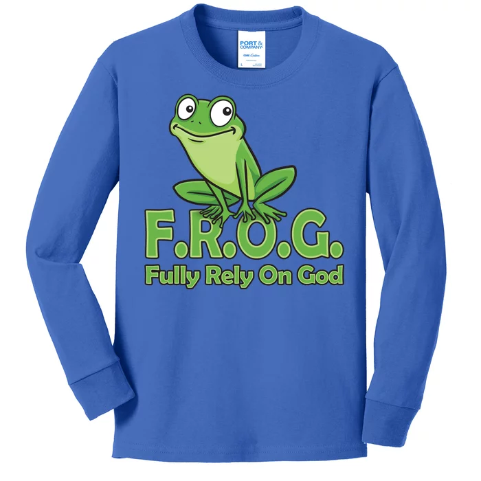 Frog Fully Rely On God Kids Long Sleeve Shirt