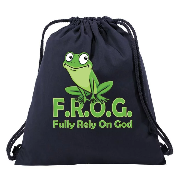 Frog Fully Rely On God Drawstring Bag