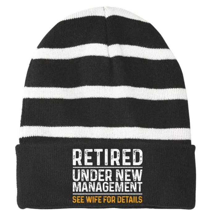 Funny Retirement Party Dad Humor Classic Fit Black Striped Beanie with Solid Band