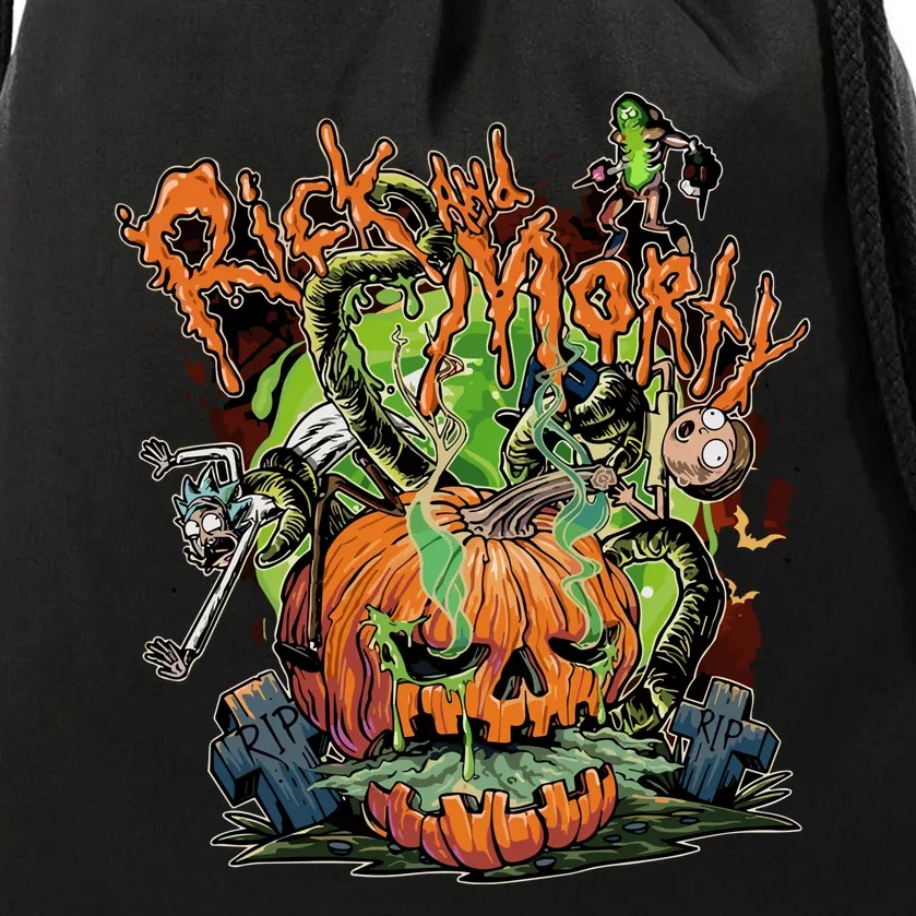 Funny Rick Pumpkin Halloween Drawstring Bag