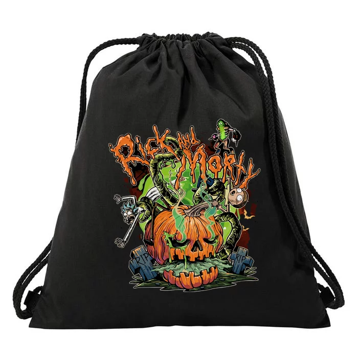 Funny Rick Pumpkin Halloween Drawstring Bag