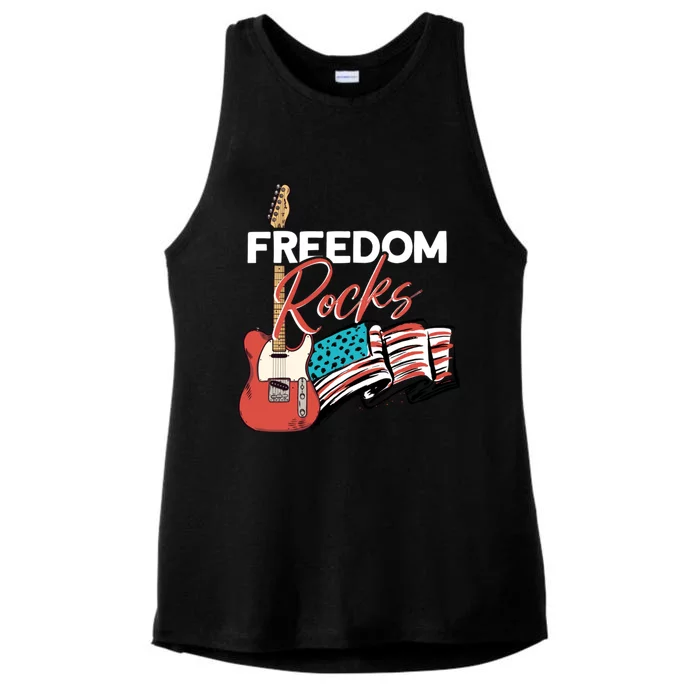 Freedom Rocks Patriotic American Flag Outfit 4th Of July Gift Ladies Tri-Blend Wicking Tank