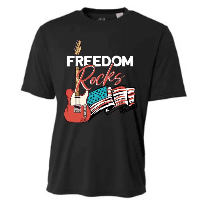 Freedom Rocks Patriotic American Flag Outfit 4th Of July Gift Cooling Performance Crew T-Shirt