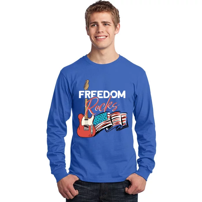 Freedom Rocks Patriotic American Flag Outfit 4th Of July Gift Tall Long Sleeve T-Shirt