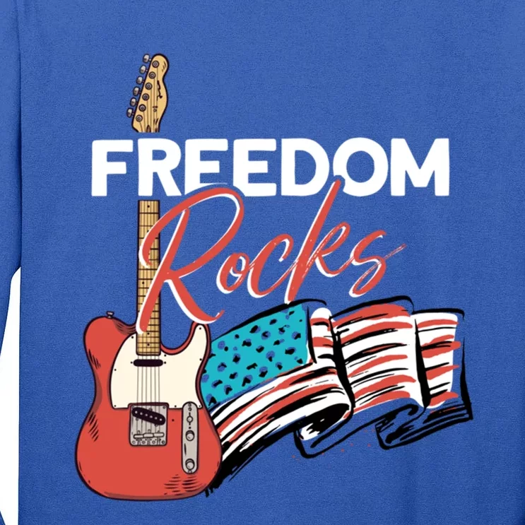 Freedom Rocks Patriotic American Flag Outfit 4th Of July Gift Tall Long Sleeve T-Shirt