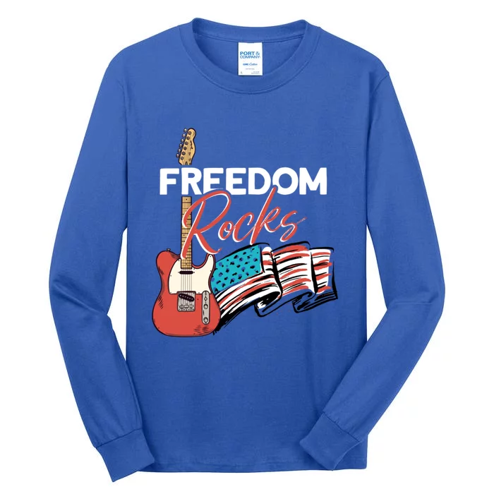 Freedom Rocks Patriotic American Flag Outfit 4th Of July Gift Tall Long Sleeve T-Shirt