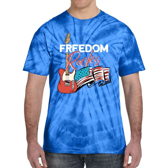 Freedom Rocks Patriotic American Flag Outfit 4th Of July Gift Tie-Dye T-Shirt