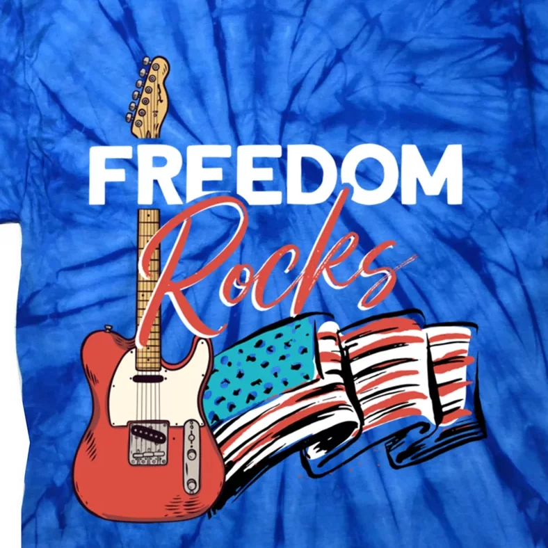 Freedom Rocks Patriotic American Flag Outfit 4th Of July Gift Tie-Dye T-Shirt