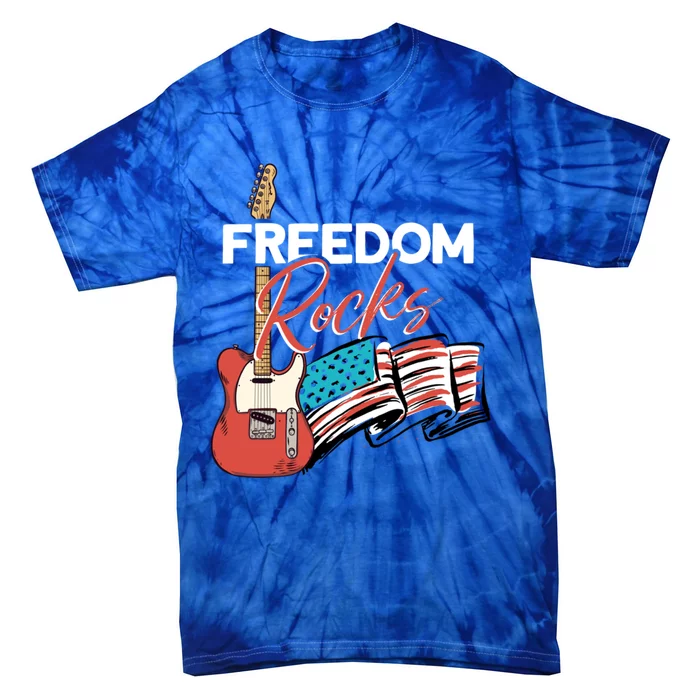 Freedom Rocks Patriotic American Flag Outfit 4th Of July Gift Tie-Dye T-Shirt