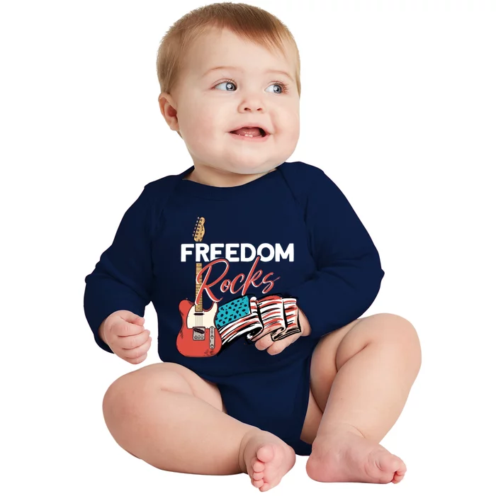 Freedom Rocks Patriotic American Flag Outfit 4th Of July Gift Baby Long Sleeve Bodysuit