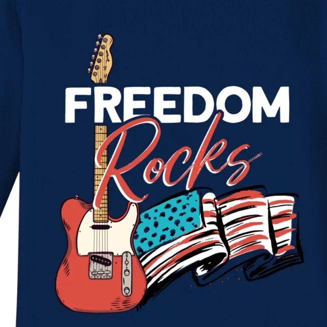 Freedom Rocks Patriotic American Flag Outfit 4th Of July Gift Baby Long Sleeve Bodysuit