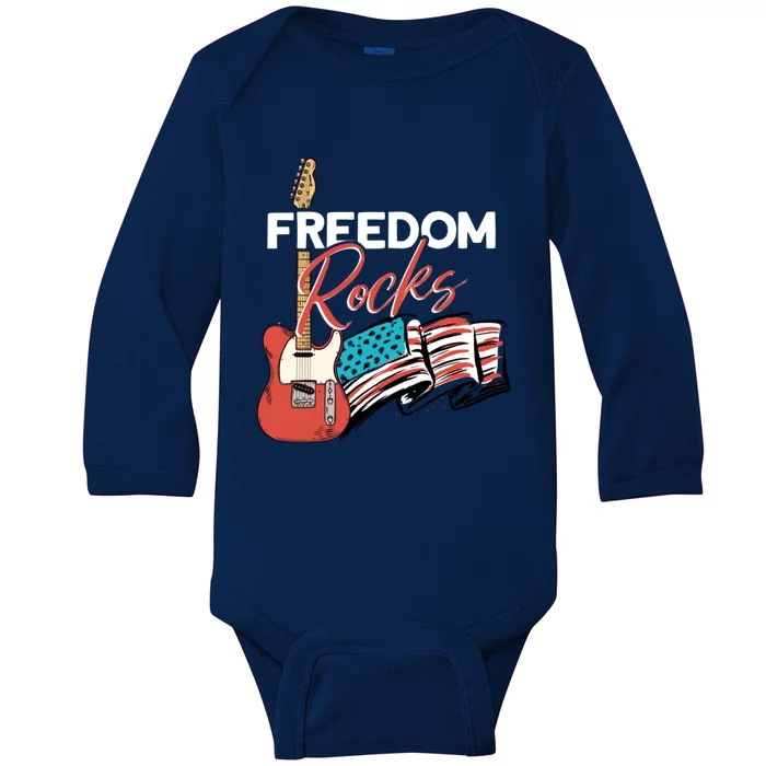 Freedom Rocks Patriotic American Flag Outfit 4th Of July Gift Baby Long Sleeve Bodysuit