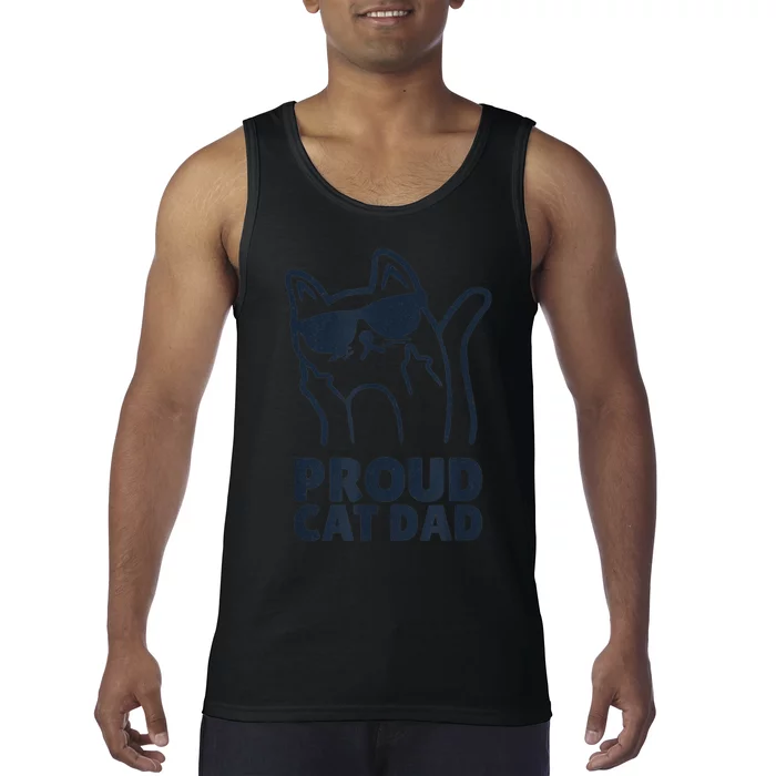 Funny Retro Proud Cat Dad Showing The Finger For Cat Lovers Tank Top