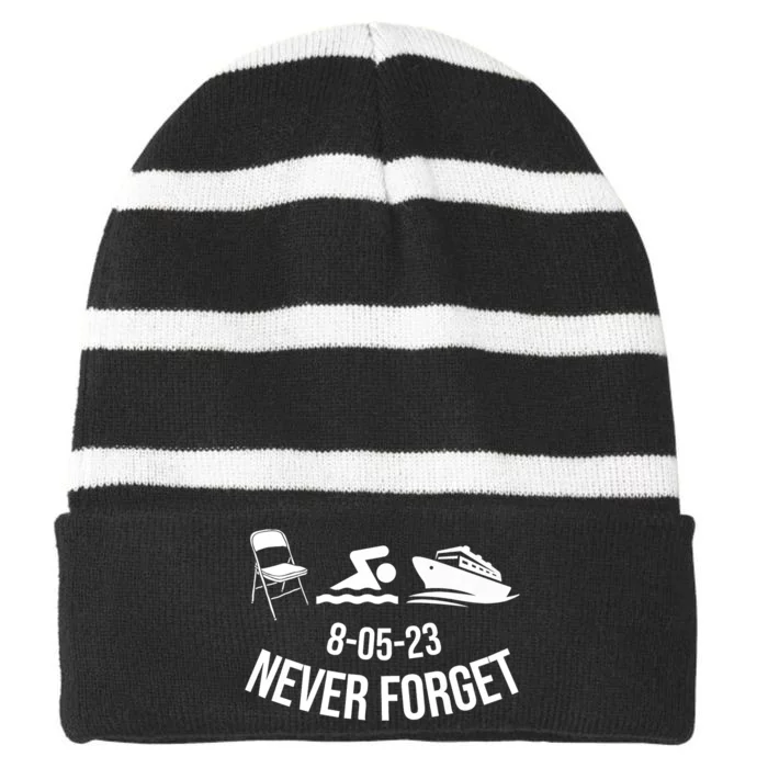 Funny River Pontoon Viral Boat Brawl Meme Alabama Boat Fight Striped Beanie with Solid Band