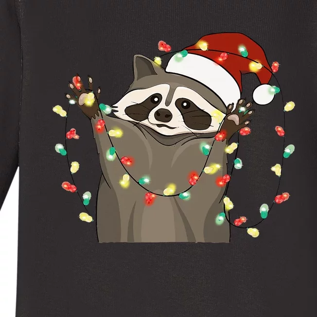 Festive Raccoon Pajamas Christmas Tree Lights Raccoon Lover Baby Long Sleeve Bodysuit