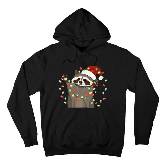 Festive Raccoon Pajamas Christmas Tree Lights Raccoon Lover Tall Hoodie