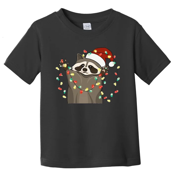 Festive Raccoon Pajamas Christmas Tree Lights Raccoon Lover Toddler T-Shirt